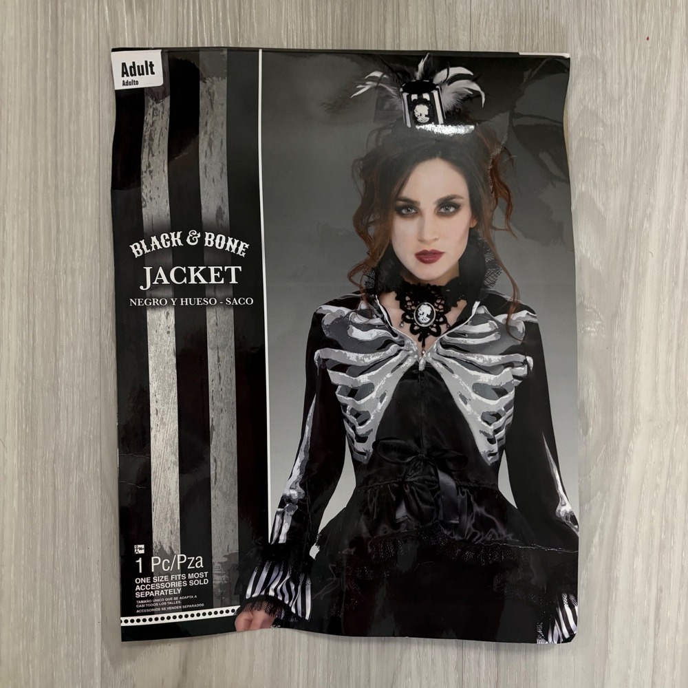 Black & Bone Jacket Adult Costume Halloween Skeleton Top Ruffle Gothic Women's